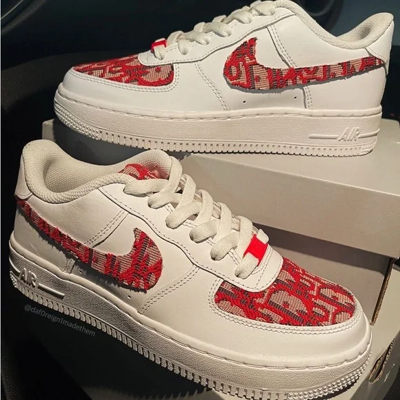 Men’s GS Sizes Custom AF1 Red Dior White Air Force 1’s